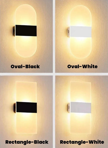 Modern oval and rectangle acrylic wall light with usb rechargeable touch sensor in black or white finishes