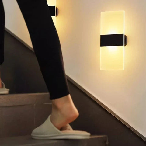 Modern rectangular wall light with frosted glass and black frame usb rechargeable touch sensor emitting warm light