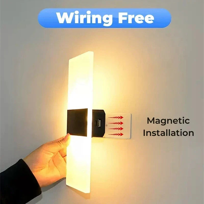 Touch sensor led wall light usb rechargeable acrylic sconce with warm white glow and magnetic installation backing