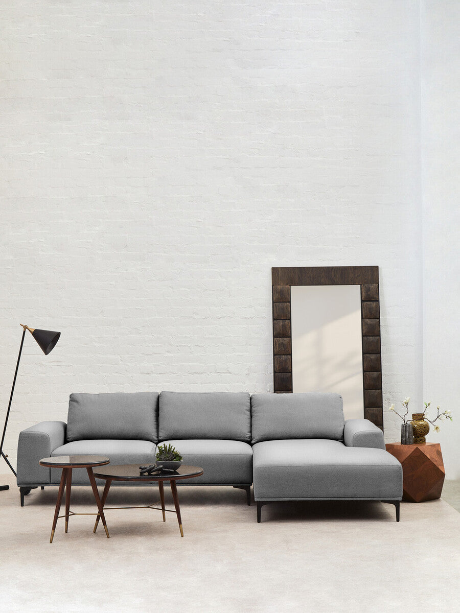 Toulon 3 Seat Grey Fabric Right Chaise Sofa