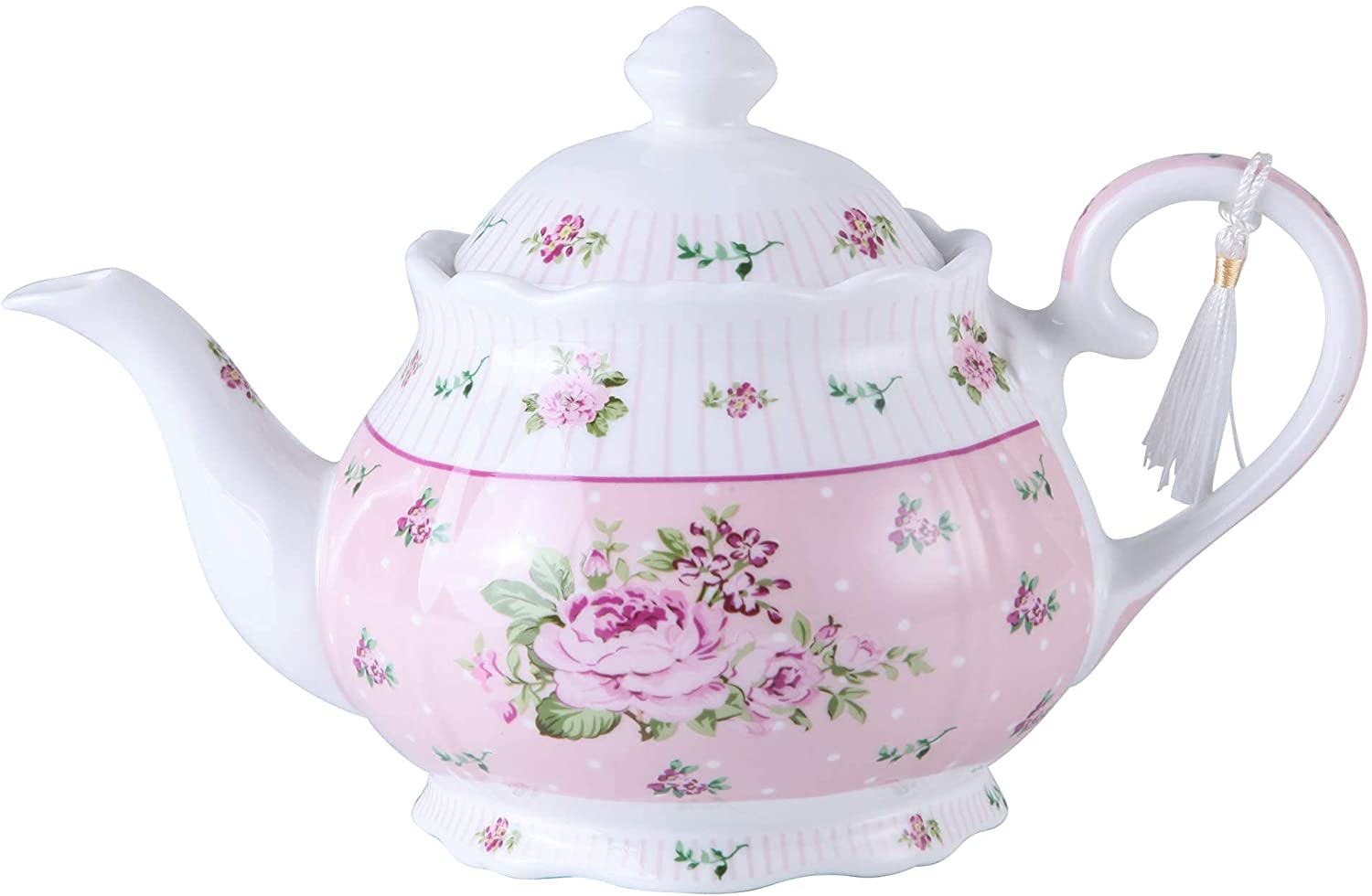 Porcelain Teapot Sets Teapot Sugar Bowl and Cream Milk Jug Shabby Chic Vintage Floral in Gift Box (Pink)