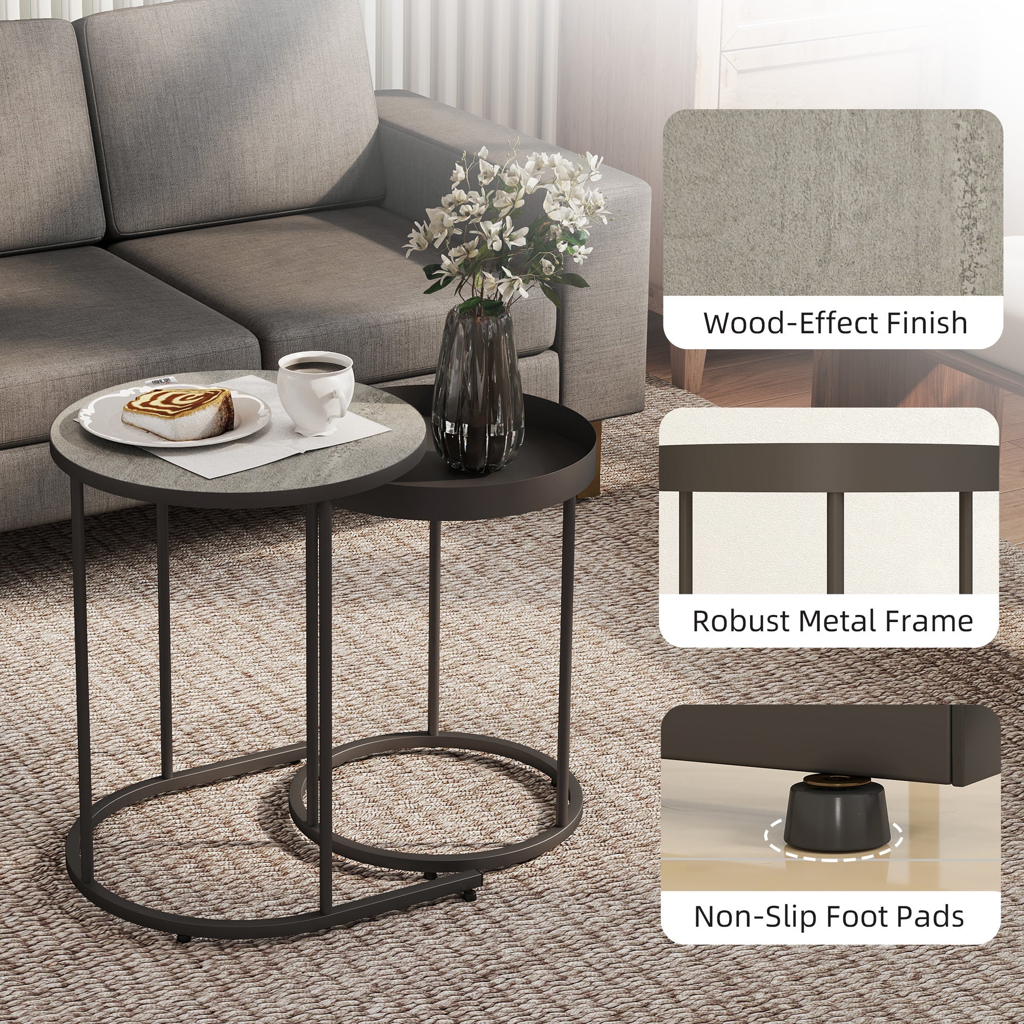 HOMCOM Set of Two Industrial Nesting Tables - Grey