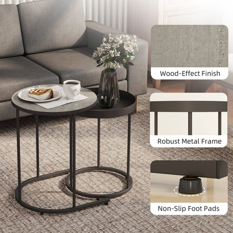 HOMCOM Set of Two Industrial Nesting Tables - Grey