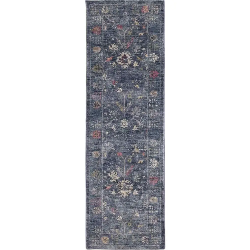 Traditional Floral Vintage Rug – Grey Blue & Beige Elegance - 68X235 cm / Blue - Rugs