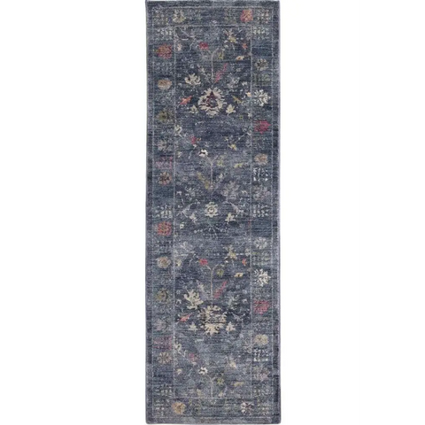 Traditional Floral Vintage Rug – Grey Blue & Beige Elegance - 68X235 cm / Blue - Rugs