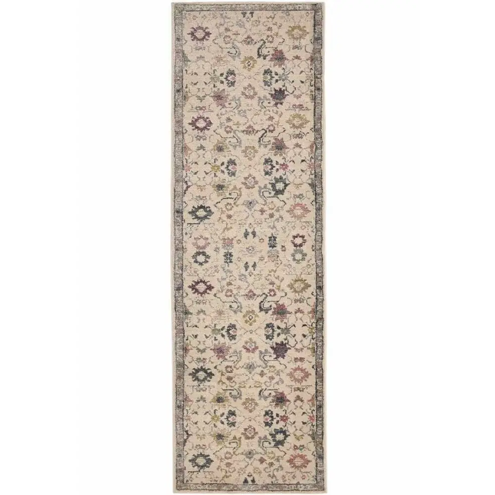 Traditional Floral Vintage Rug – Grey Blue & Beige Elegance - 68X235 cm / Beige - Rugs