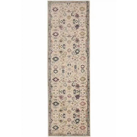 Traditional Floral Vintage Rug – Grey Blue & Beige Elegance - 68X235 cm / Beige - Rugs