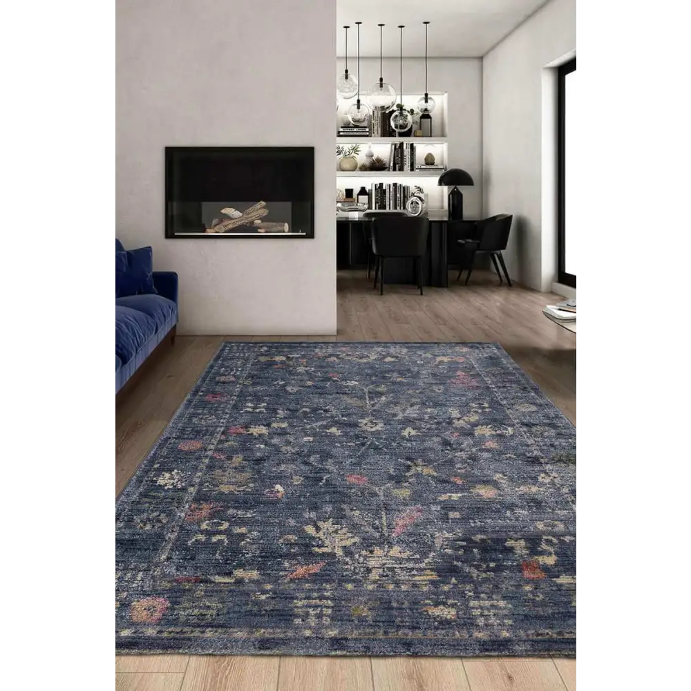 Traditional Floral Vintage Rug – Grey Blue & Beige Elegance - Rugs