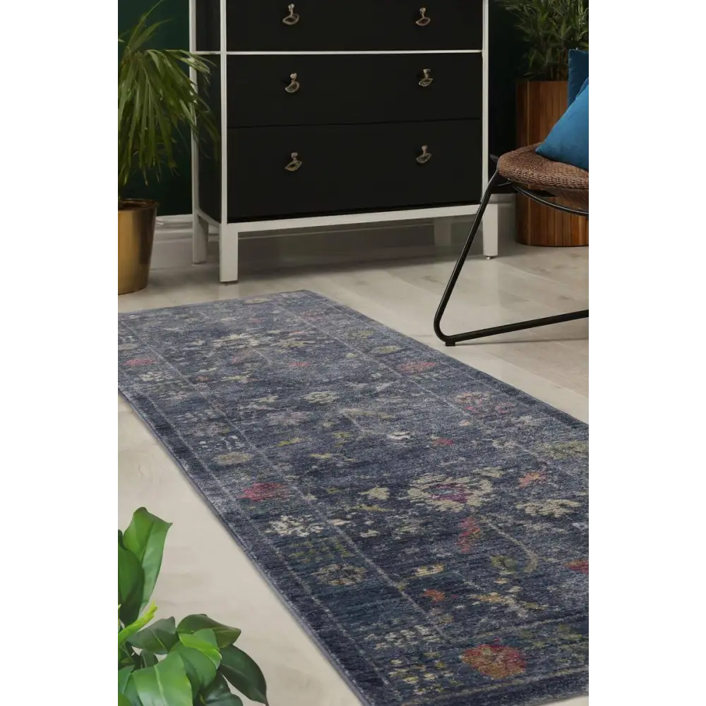 Traditional Floral Vintage Rug – Grey Blue & Beige Elegance - Rugs