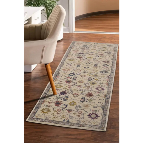 Traditional Floral Vintage Rug – Grey Blue & Beige Elegance - Rugs