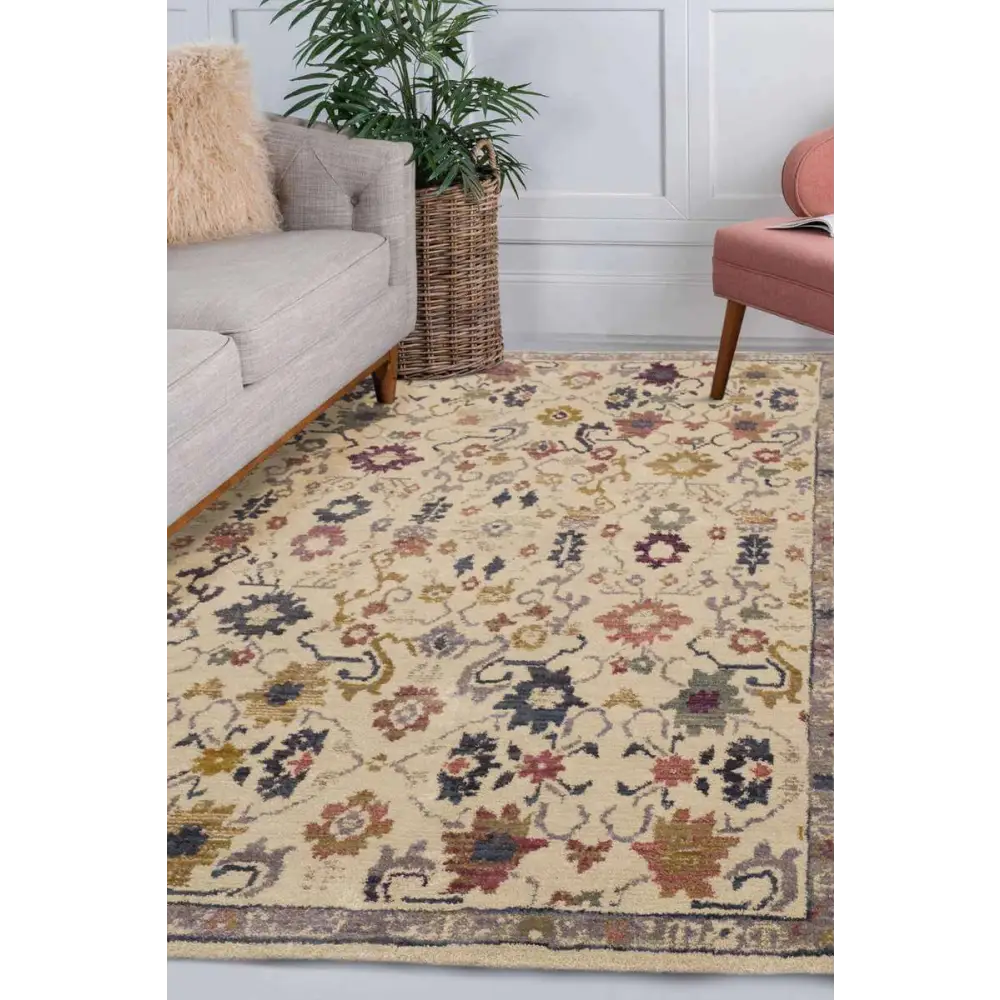 Traditional Floral Vintage Rug – Grey Blue & Beige Elegance - Rugs