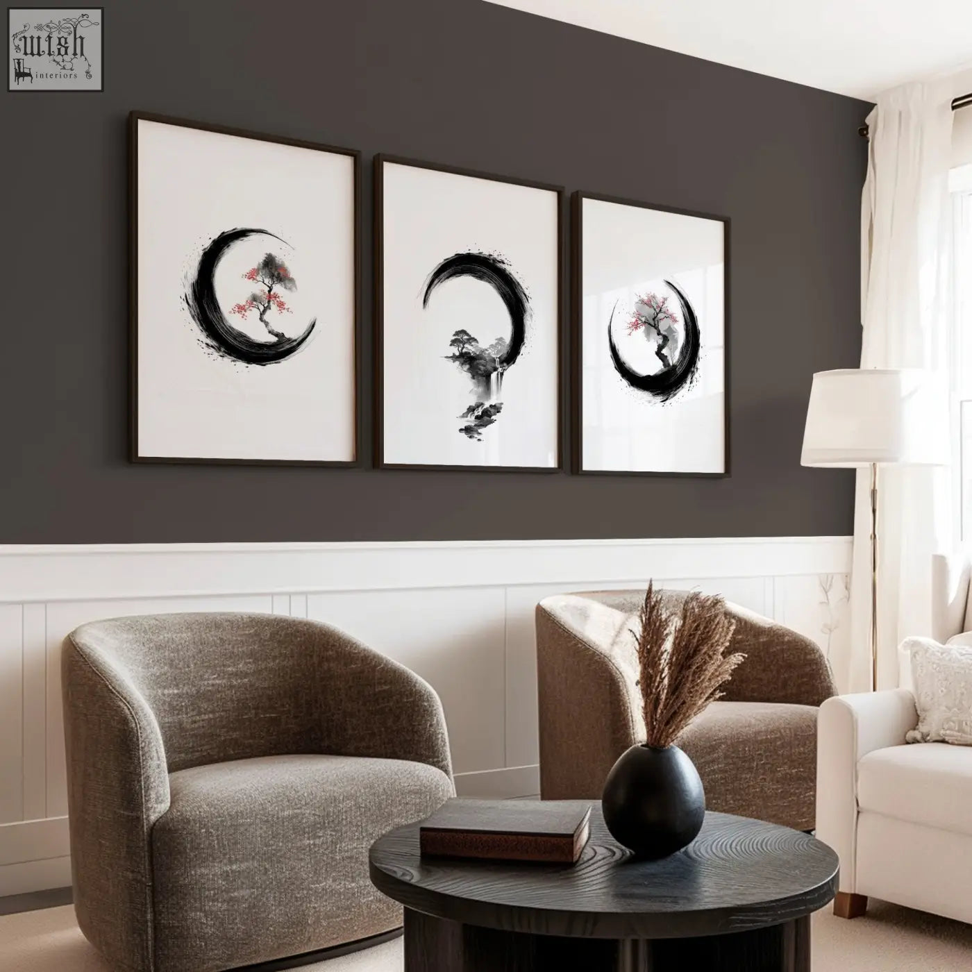 Black ceramic vase with smooth rounded body and subtle texture perfect for japanese wall art decor