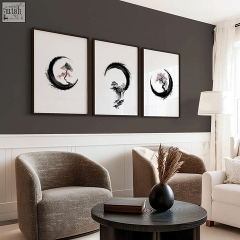 Black ceramic vase with smooth rounded body and subtle texture perfect for japanese wall art decor