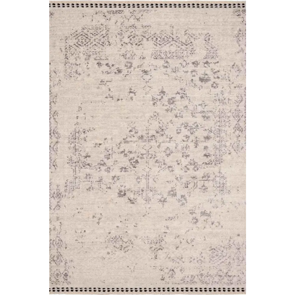 Traditional Medallion Vintage Rug with Cotton Fringe - 120X170 cm / Cream - Rugs