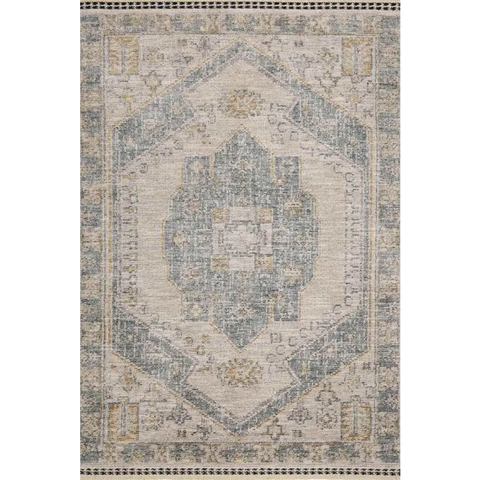 Traditional Medallion Vintage Rug with Cotton Fringe - 120X170 cm / Blue - Rugs