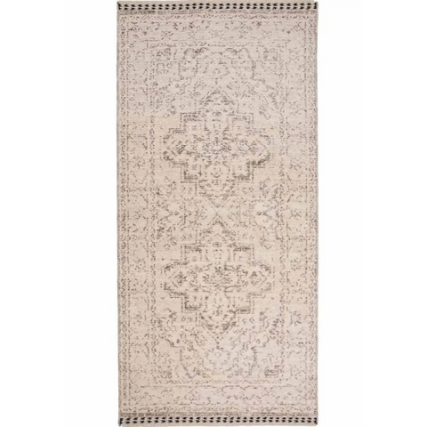 Traditional Medallion Vintage Rug with Cotton Fringe - 80X200 cm / Beige - Rugs