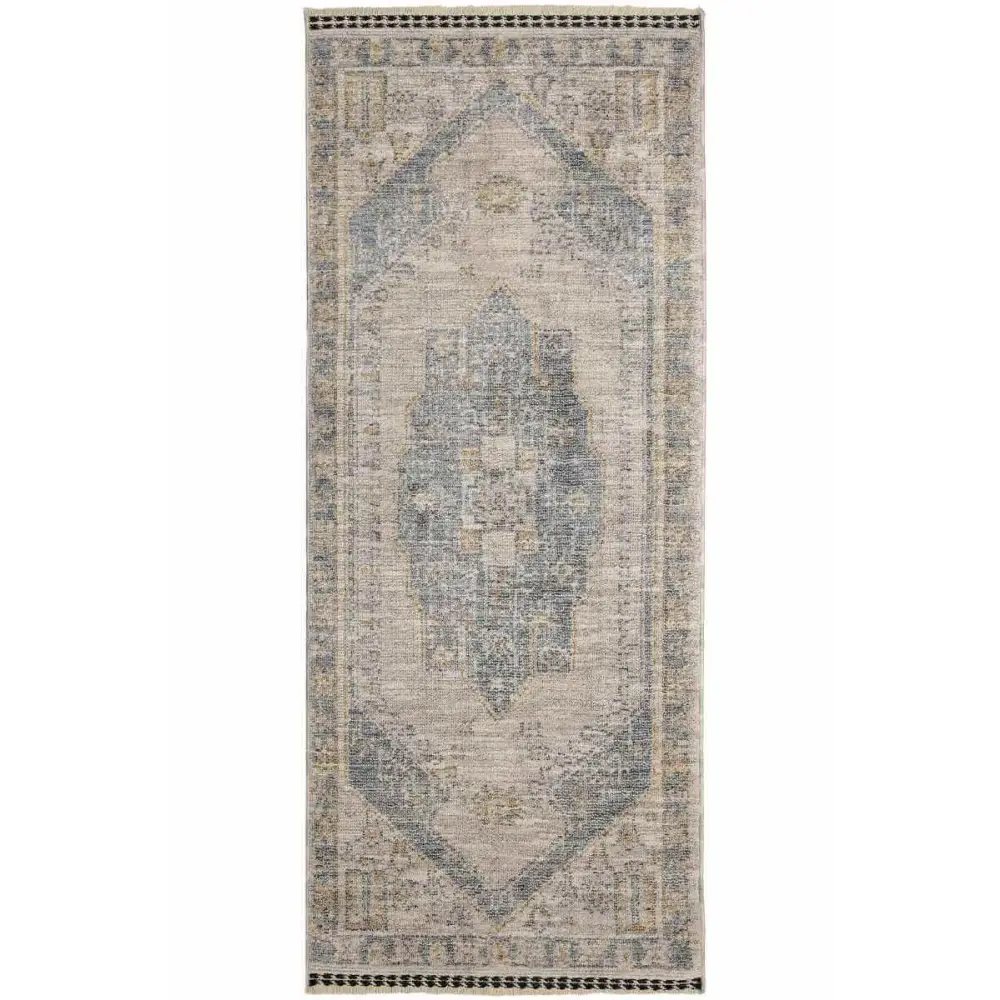 Traditional Medallion Vintage Rug with Cotton Fringe - 80X200 cm / Blue - Rugs