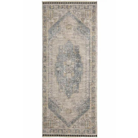 Traditional Medallion Vintage Rug with Cotton Fringe - 80X200 cm / Blue - Rugs