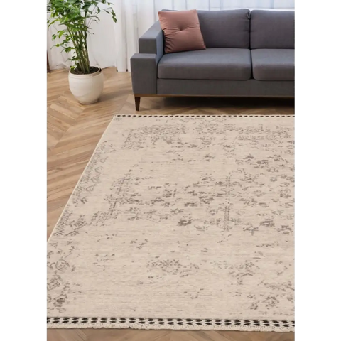 Traditional Medallion Vintage Rug with Cotton Fringe - Rugs