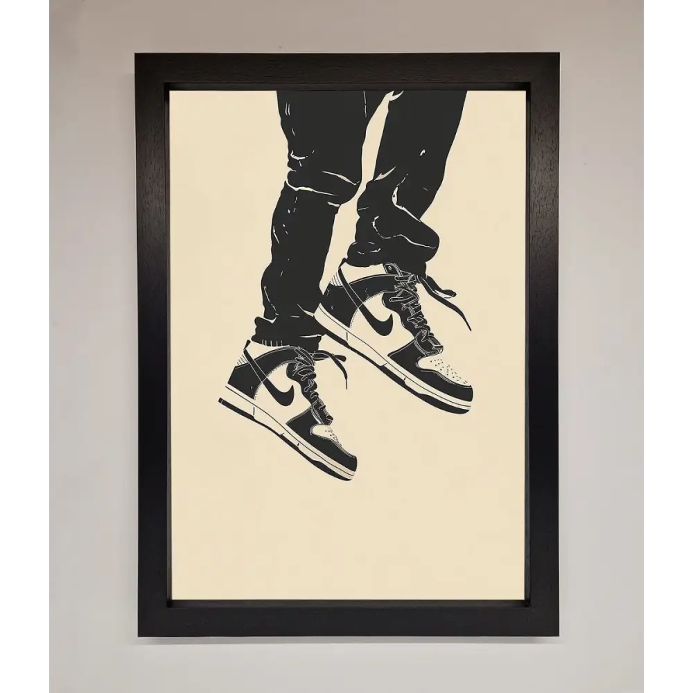 Trainers Bouncing Framed Wall Art - A3 (29.7 x 42 cm) / Black - Framed Print