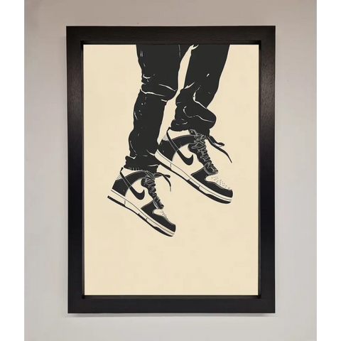 Trainers Bouncing Framed Wall Art - A3 (29.7 x 42 cm) / Black - Framed Print
