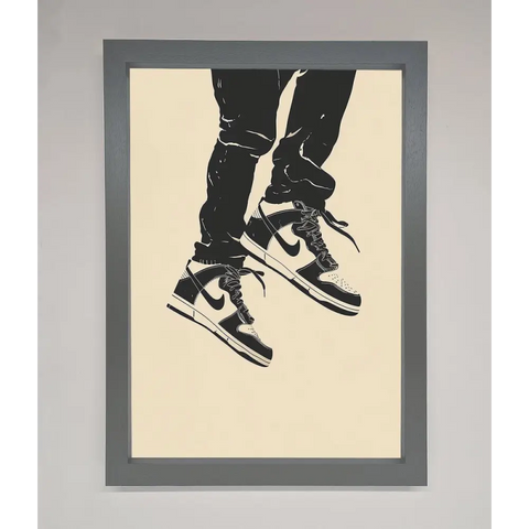 Trainers Bouncing Framed Wall Art - A3 (29.7 x 42 cm) / Dark Grey - Framed Print