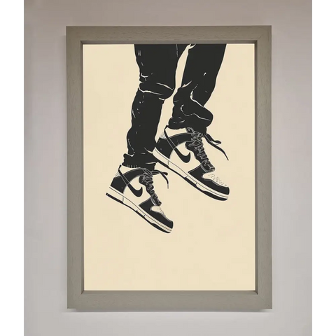 Trainers Bouncing Framed Wall Art - A3 (29.7 x 42 cm) / Grey - Framed Print