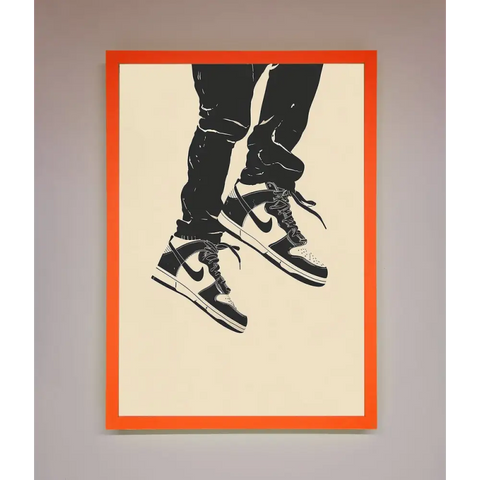 Trainers Bouncing Framed Wall Art - A3 (29.7 x 42 cm) / Neon Orange - Framed Print