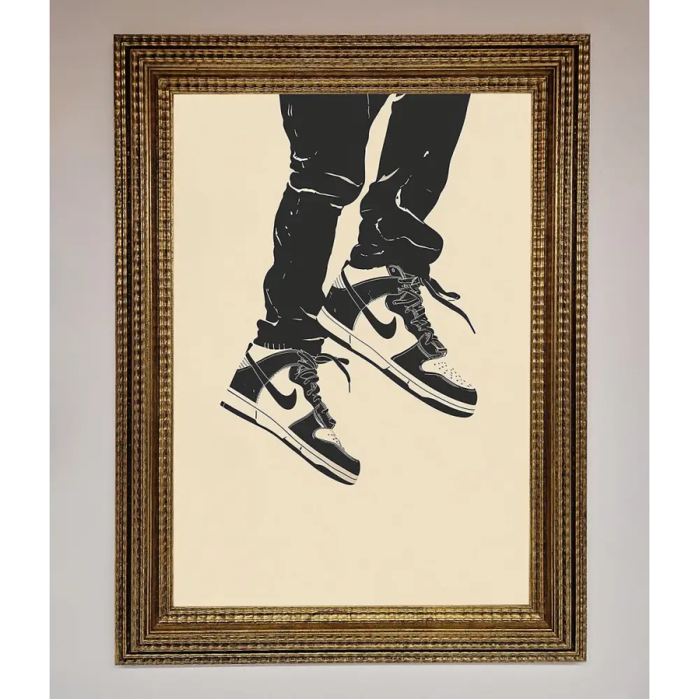 Trainers Bouncing Framed Wall Art - A3 (29.7 x 42 cm) / Ornate Gold - Framed Print