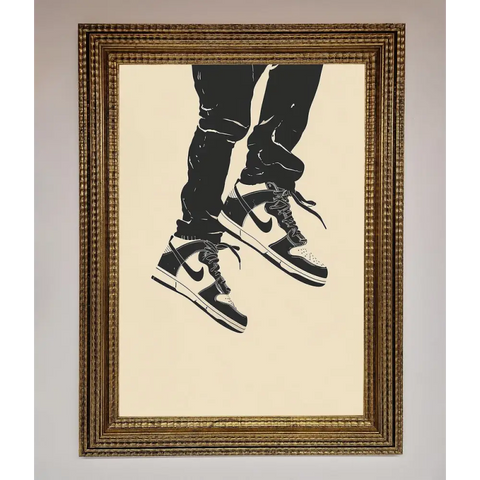 Trainers Bouncing Framed Wall Art - A3 (29.7 x 42 cm) / Ornate Gold - Framed Print