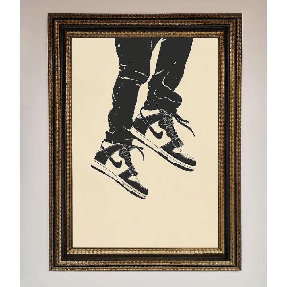 Trainers Bouncing Framed Wall Art - A3 (29.7 x 42 cm) / Ornate Gold Black - Framed Print