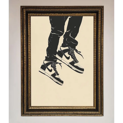 Trainers Bouncing Framed Wall Art - A3 (29.7 x 42 cm) / Ornate Gold Black - Framed Print