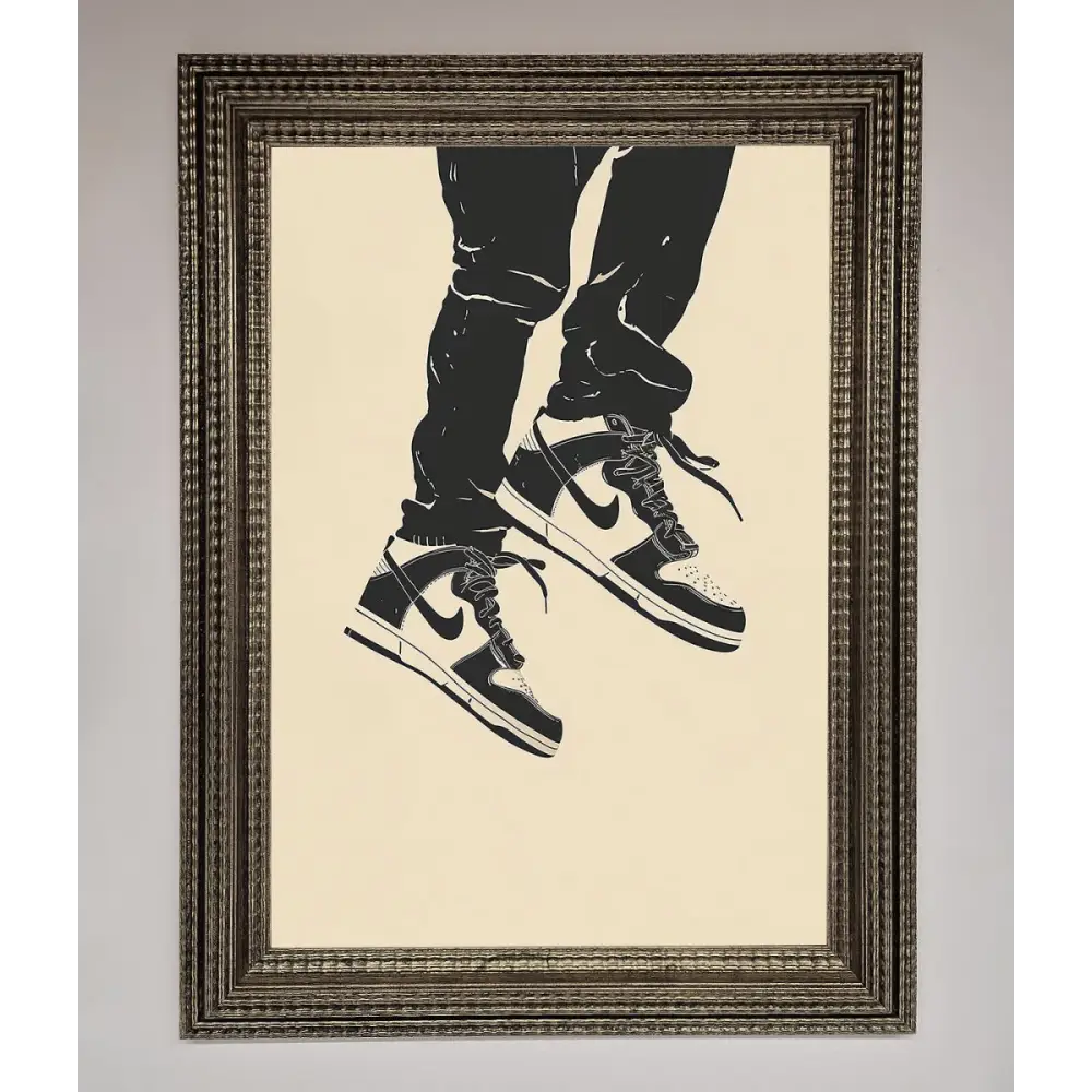 Trainers Bouncing Framed Wall Art - A3 (29.7 x 42 cm) / Ornate Silver - Framed Print