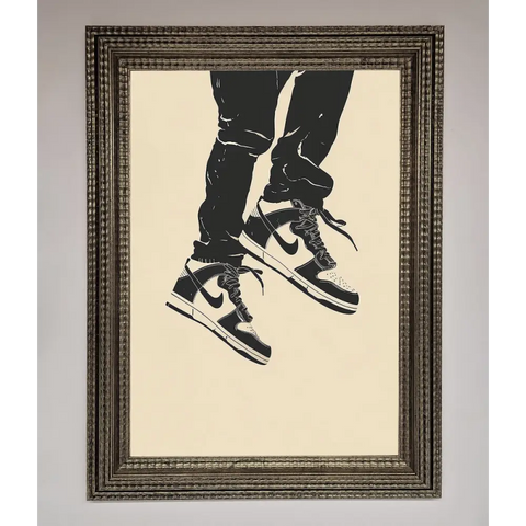 Trainers Bouncing Framed Wall Art - A3 (29.7 x 42 cm) / Ornate Silver - Framed Print