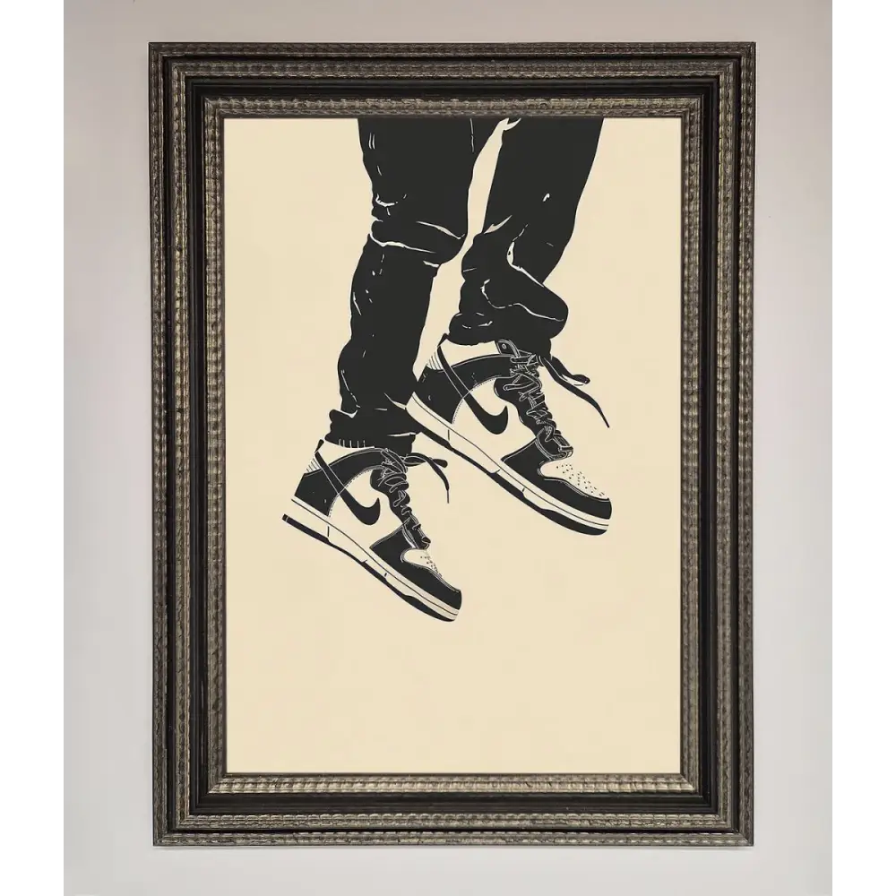 Trainers Bouncing Framed Wall Art - A3 (29.7 x 42 cm) / Ornate Silver Black - Framed Print