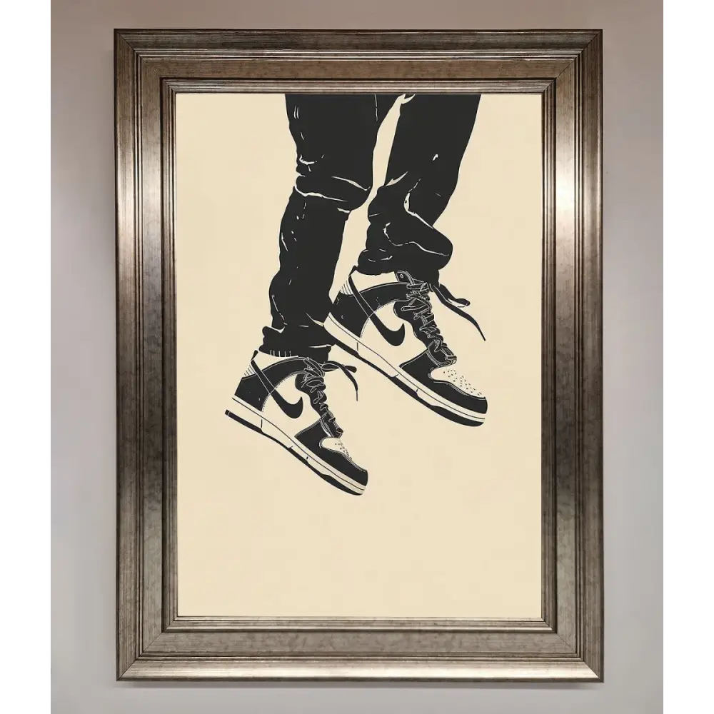 Trainers Bouncing Framed Wall Art - A3 (29.7 x 42 cm) / Silver - Framed Print