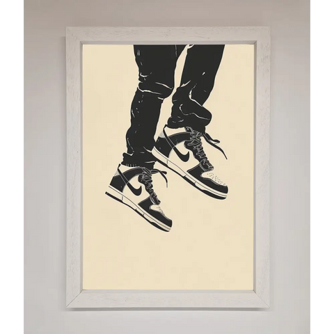 Trainers Bouncing Framed Wall Art - A3 (29.7 x 42 cm) / White - Framed Print