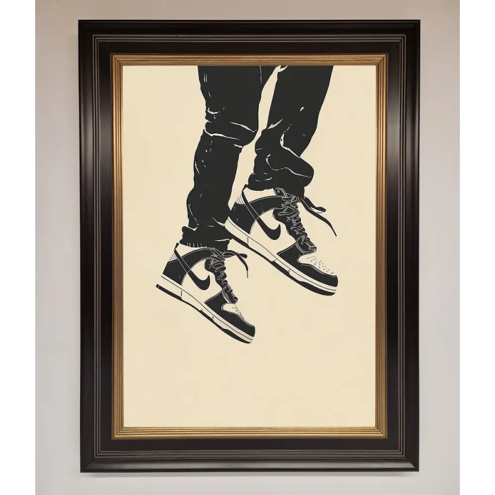 Trainers Bouncing Framed Wall Art - B0 (100 x 141 cm) / Black Gold - Framed Print