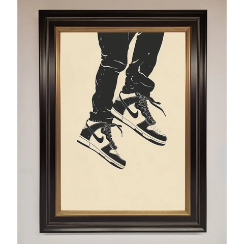 Trainers Bouncing Framed Wall Art - B0 (100 x 141 cm) / Black Gold - Framed Print