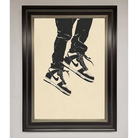 Trainers Bouncing Framed Wall Art - B0 (100 x 141 cm) / Black Silver - Framed Print