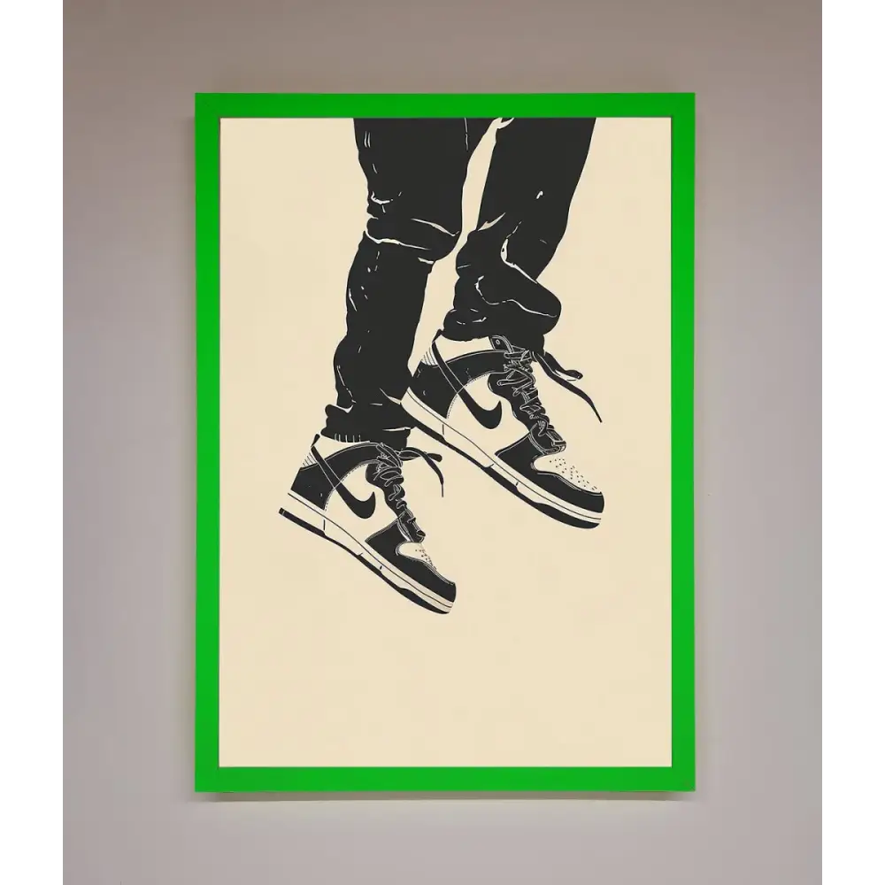 Trainers Bouncing Framed Wall Art - B0 (100 x 141 cm) / Neon Dark Green - Framed Print
