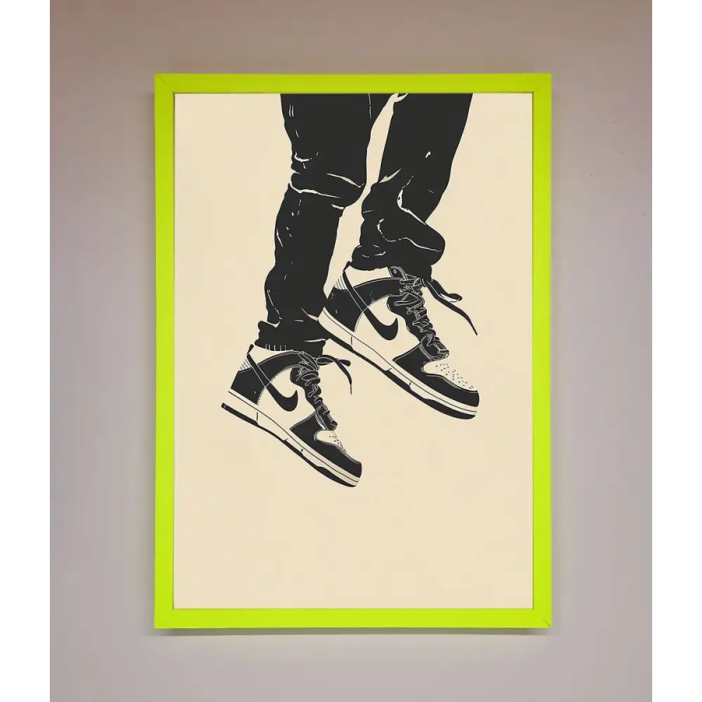 Trainers Bouncing Framed Wall Art - B0 (100 x 141 cm) / Neon Green - Framed Print