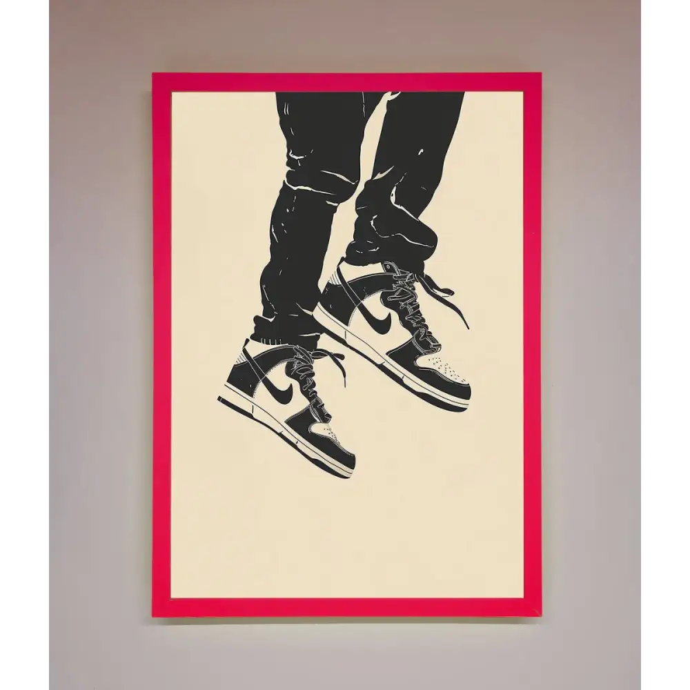 Trainers Bouncing Framed Wall Art - B0 (100 x 141 cm) / Neon Pink - Framed Print