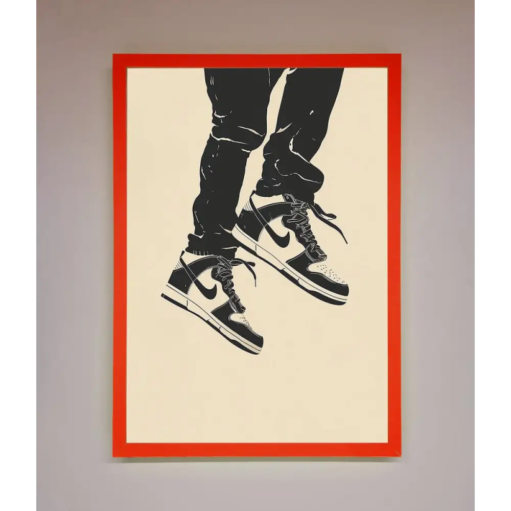Trainers Bouncing Framed Wall Art - B0 (100 x 141 cm) / Neon Red - Framed Print