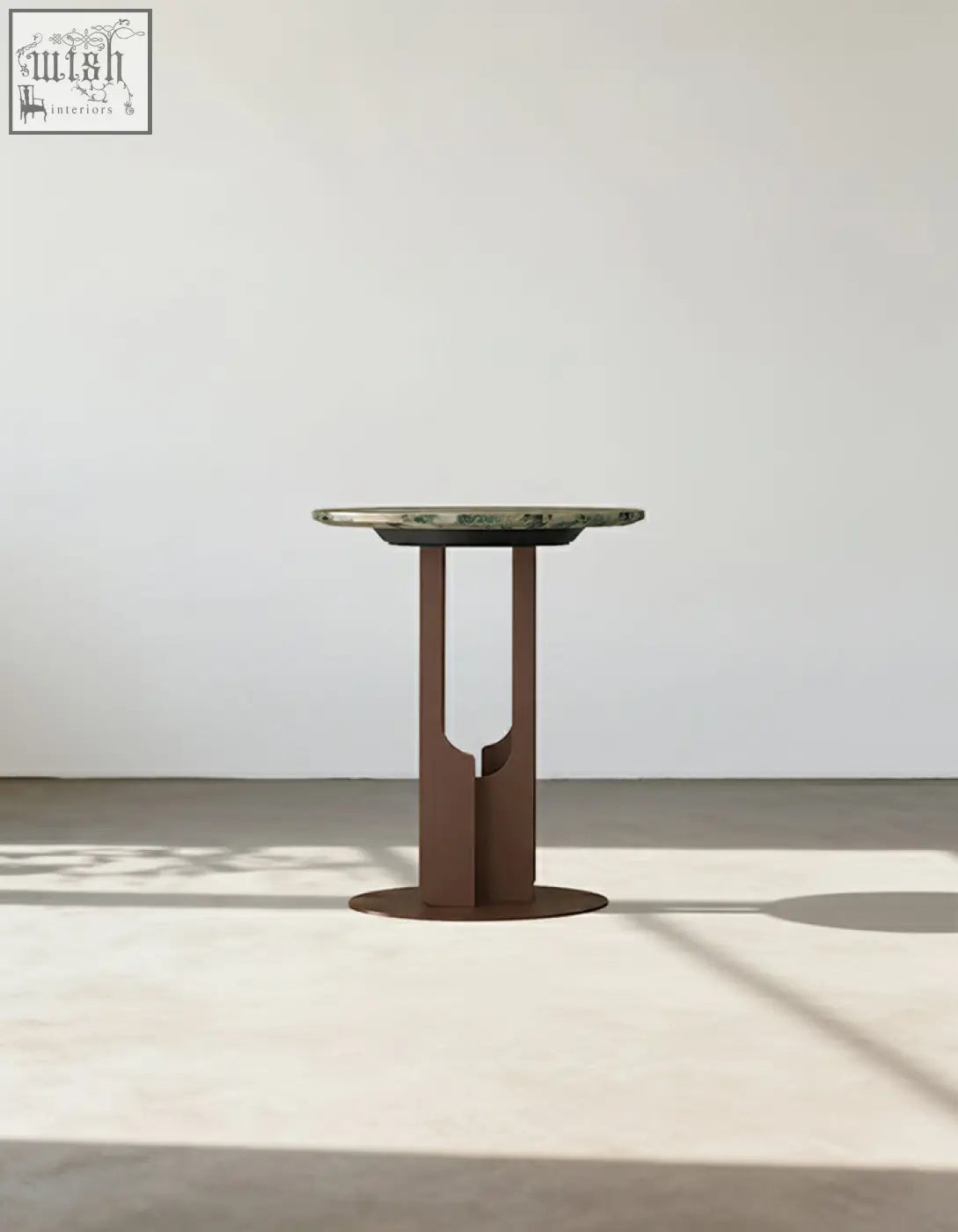 Tran side table with green marble top and rust metal legs featuring cutout design check offer financing and shipping cost