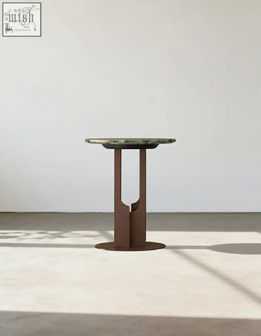 Tran side table with green marble top and rust metal legs featuring cutout design check offer financing and shipping cost
