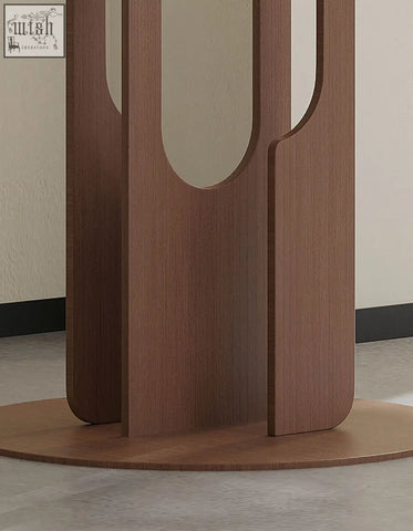 Modern wooden tran side table with vertical slats and marble top available with offer financing and low shipping cost