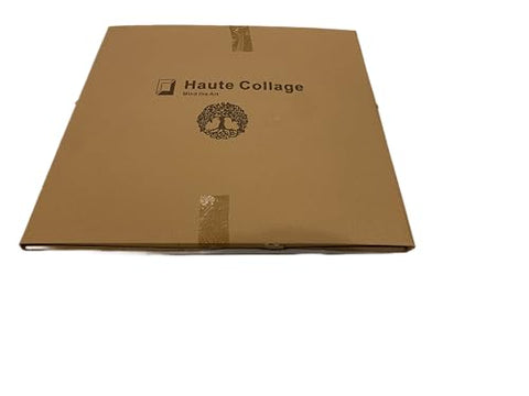 Brown cardboard box with haute collage branding and tree emblem for tree of life wall hanging with weather-proof coating