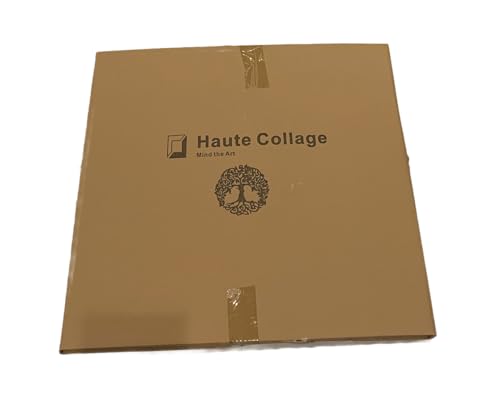 Brown cardboard box with haute collage logo and circular tree for tree of life wall hanging with weather-proof coating
