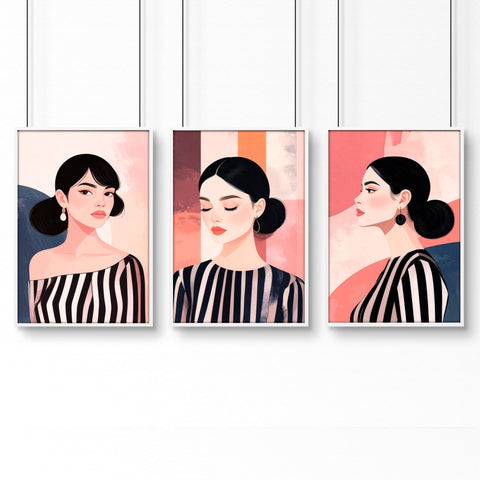 Trendy Wall Art For Bedroom | Set of 3 Bohemian Women Prints